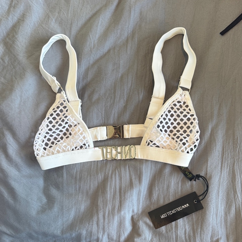 Dolls kill White Techno Mesh Bralette (Damaged - tiny stain) - Size S